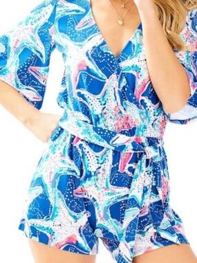 Lilly Pulitzer Blue, Teal & Pink Starfish Print Romper